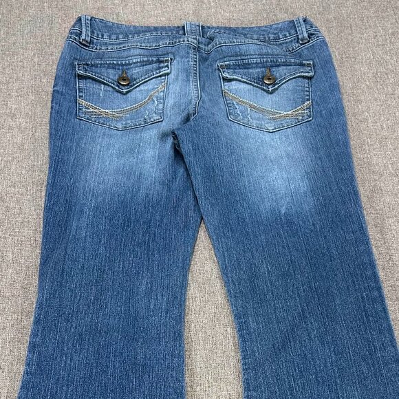 Vintage SO Bell Bottom Denim Jeans Women's 5 Blue Distressed Hippie Boho VTG - Picture 9 of 15